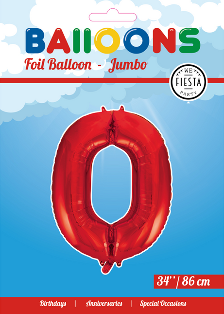 Globo Foil Figura 0 Rojo XL 86cm vacío