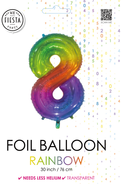 Globo de foil Figura 8 Arco Iris Transparente 66cm