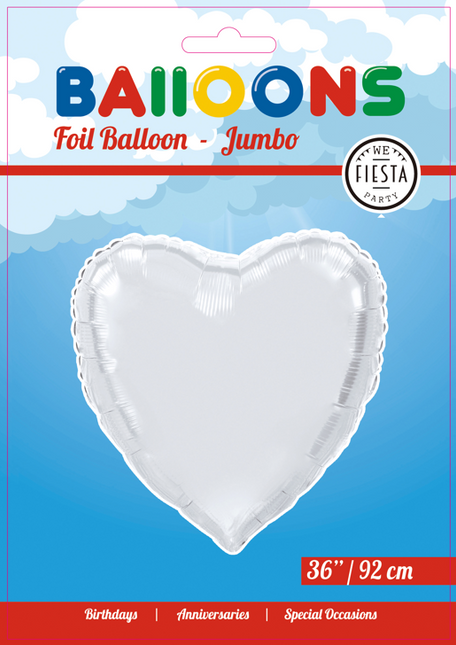 Globo de Helio Corazón Plata XL Vacío 92cm