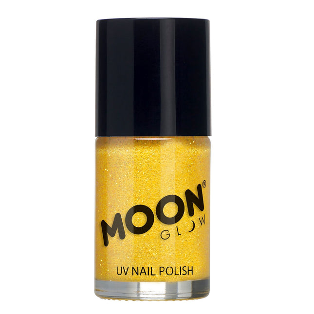 Esmalte de uñas Moon Glow Neon UV Glitter Amarillo Dorado 14ml