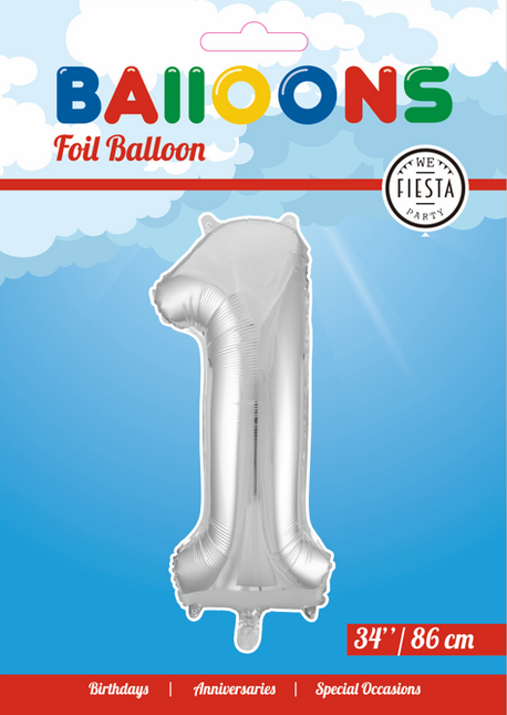 Globo Foil Figura 1 Plata XL 86cm vacío