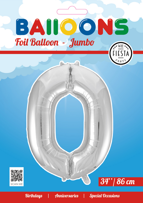 Globo Foil Figura 0 Plata XL 86cm vacío