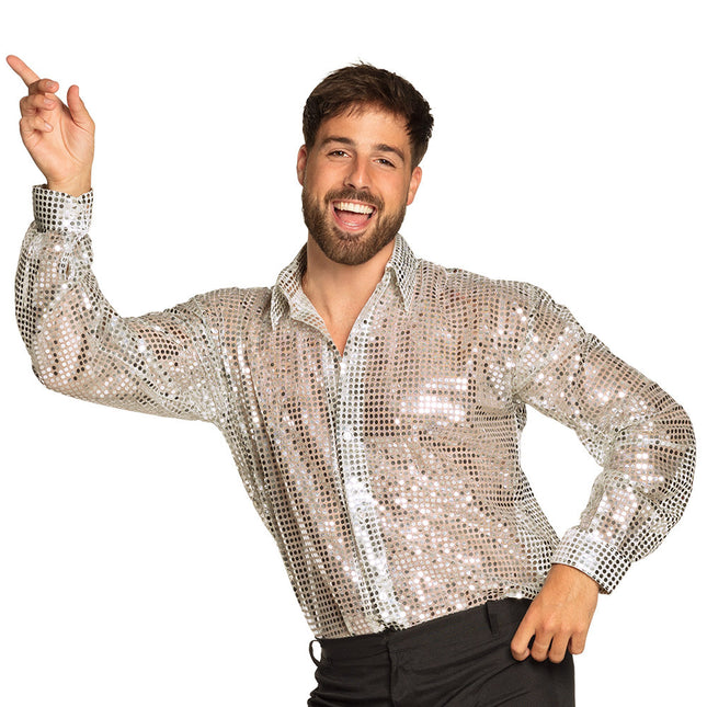 Blusa Disco Plata Hombre Purpurina