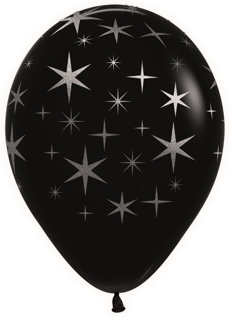 Globos Estrellas Negras Tinta Metálica Plata 30cm 25pcs