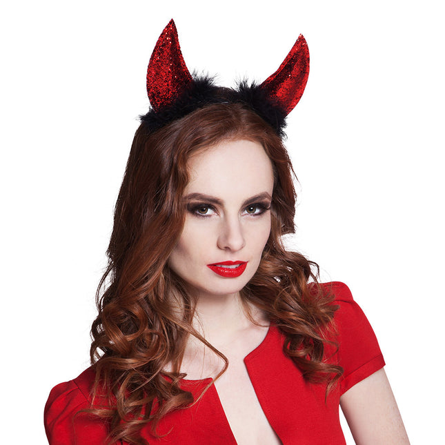 Diadema Halloween Diablo Purpurina Rojo