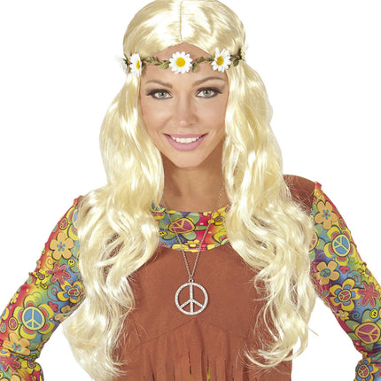 Peluca Hippie 60S Rubia Con Diadema Floral