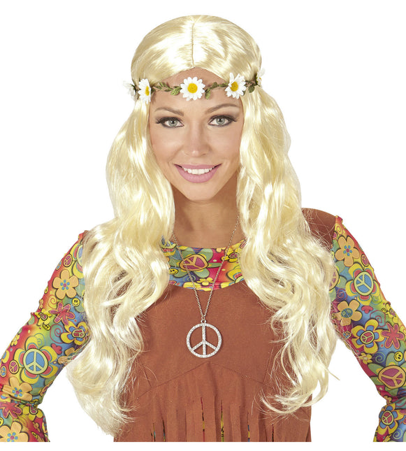 Peluca Hippie 60S Rubia Con Diadema Floral