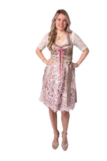 Vestido Dirndl Rosa Dorado Oktoberfest Señoras 2 Piezas