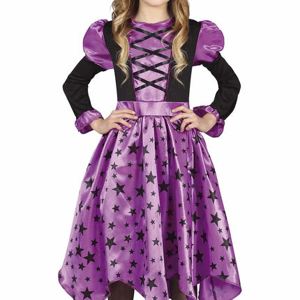 Disfraz Bruja Halloween Niña Estrellas Morado