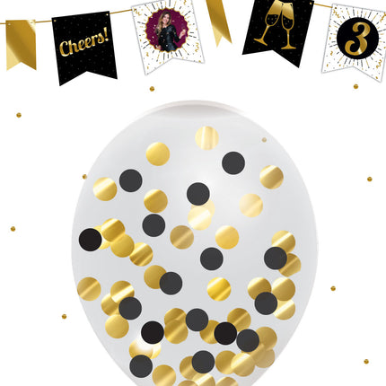 Globos Confeti Oro Negro 30cm 5pcs