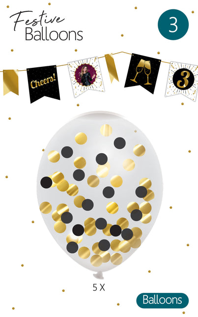 Globos Confeti Oro Negro 30cm 5pcs