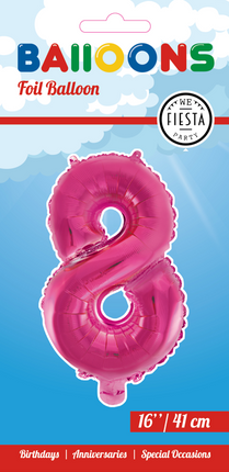 Globo Foil Figura 8 Rosa 41cm con pajita