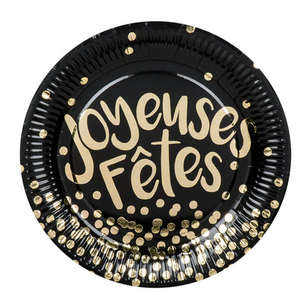 Joyeux Anniversaire Platos Oro Negro 23cm 6pcs