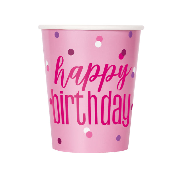 Tazas Feliz Cumpleaños Rosa 266ml 8pcs