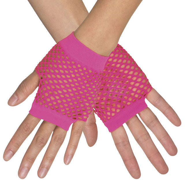 Guantes Fishnet Rosa Neón