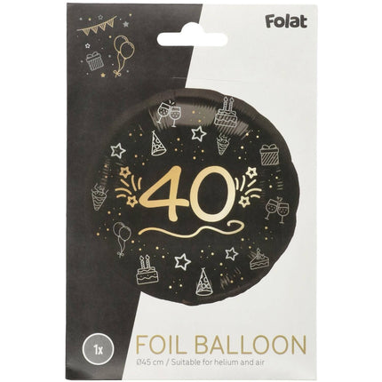 40 Años Globo de Helio Negro Oro Vacío 45cm