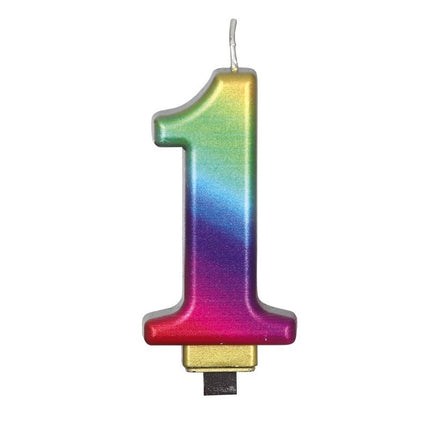 Vela Arco Iris 1 Año Metálica 8cm