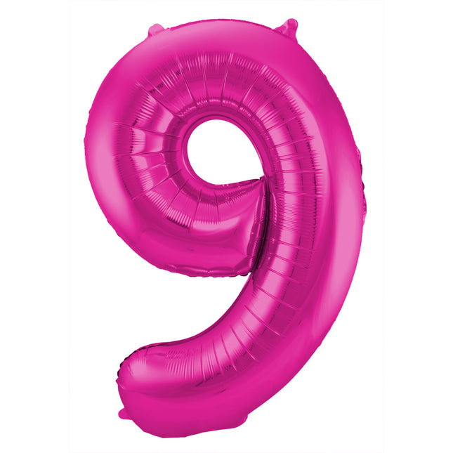 Globo Metalizado Figura 9 Fucsia XL 86cm vacio