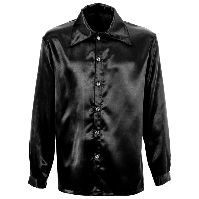 Blusa Disco 70S Satén Negro Hombre