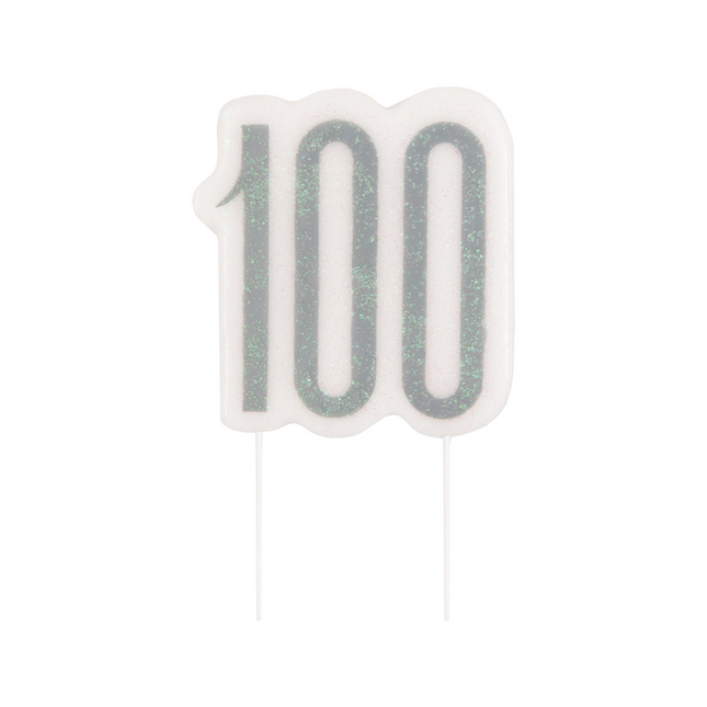 Vela 100 Años Purpurina Plata 8,5cm