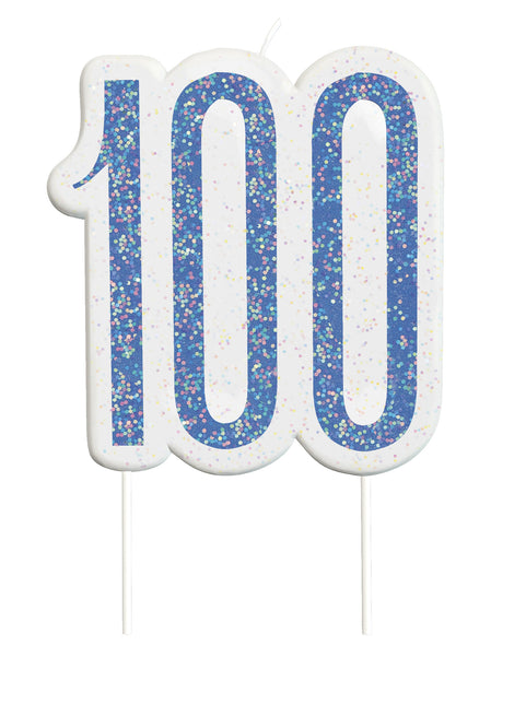 Vela 100 Años Purpurina Azul 8,5cm