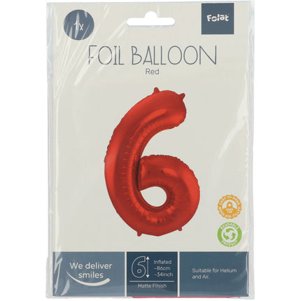 Globo Foil Figura 6 Rojo Mate XL 86cm vacío