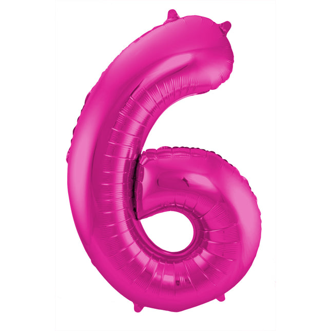 Globo Metalizado Figura 6 Fucsia XL 86cm vacio