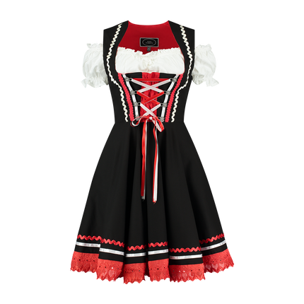 Oktoberfest Vestido Dirndl Oktoberfest Negro Rojo Señoras 2 Piezas