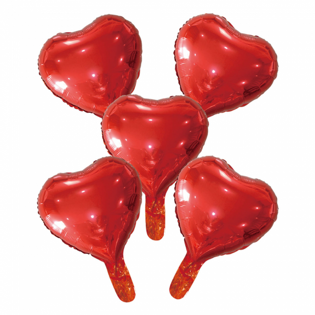 5 Globos de foil corazón con pajita de papel 9" rojo