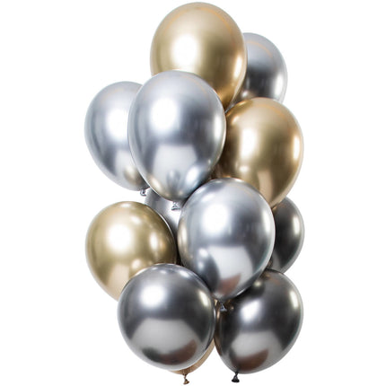 Globos Plata, Oro y Antracita Mix Cromo 33cm 12pcs