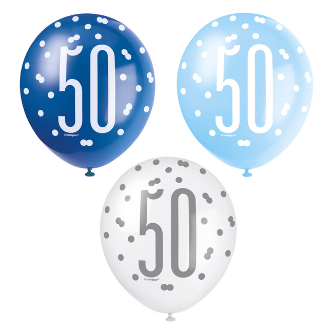 Globos 50 Años Lunares Azul 30cm 6pcs