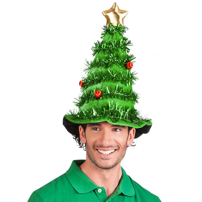 Árbol de Navidad con gorro de Papá Noel