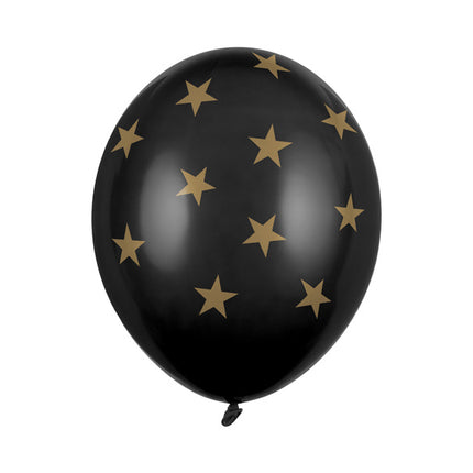 Globo Negro Estrellas Doradas 30cm 6pcs