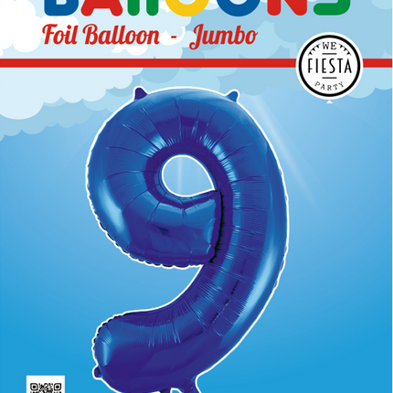 Globo Foil Figura 9 Azul XL 86cm vacío