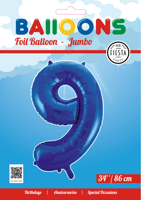 Globo Foil Figura 9 Azul XL 86cm vacío