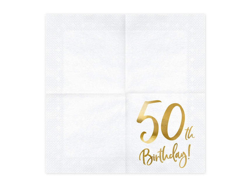 Servilletas 50 Años Blanco 33cm 20pcs