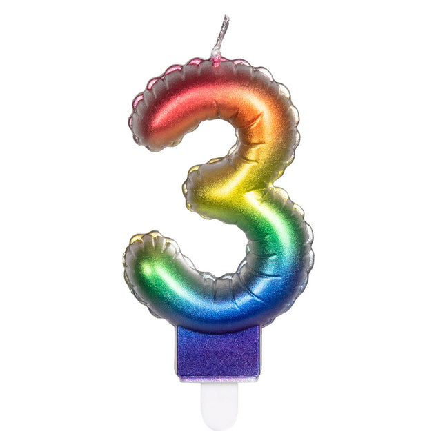 Vela Arco Iris 3 Años 8cm