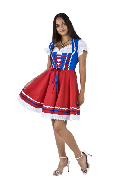 Oktoberfest Vestido Dirndl Oktoberfest Rojo Azul Señoras 2 Piezas