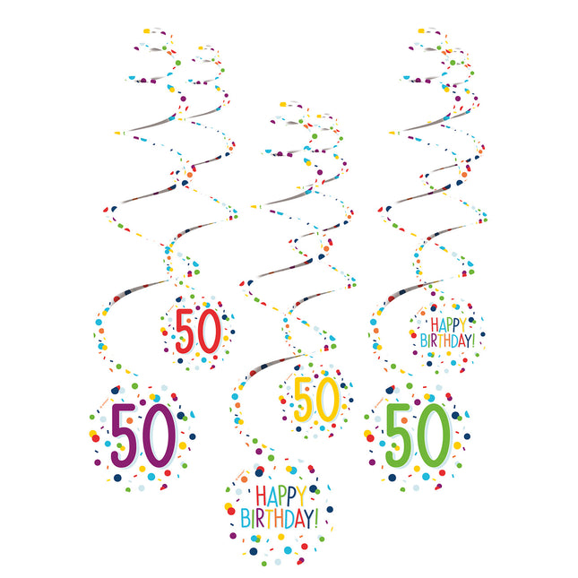 Decoración Colgante 50 Años Feliz Cumpleaños Confetti 61cm 6pcs