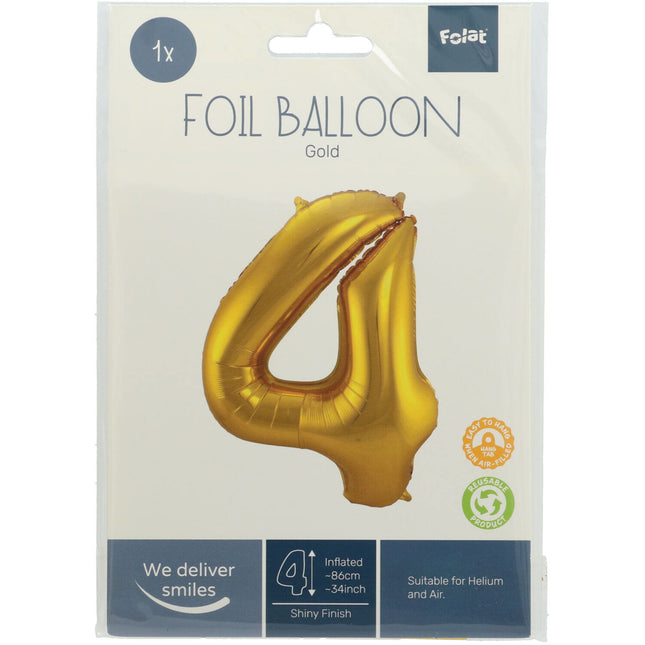 Globo Foil Figura 4 Oro Metalizado XL 86cm vacío