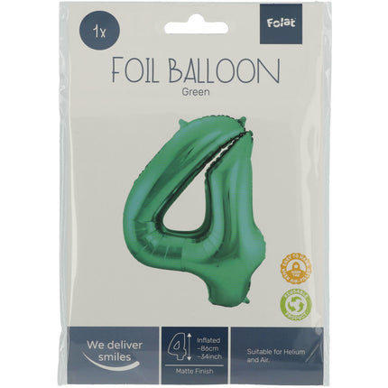 Globo Foil Figura 4 Verde Mate XL 86cm vacío