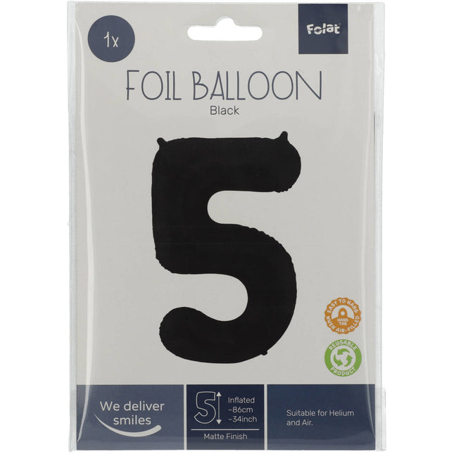 Globo Foil Figura 5 Negro Mate XL 86cm vacío