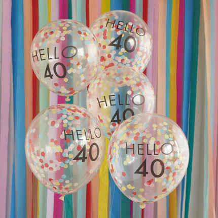 Globos Confetti Transparente 40 Años 30cm 5pcs