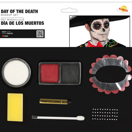 Set de Maquillaje Día de los Muertos Negro Rojo 8 piezas