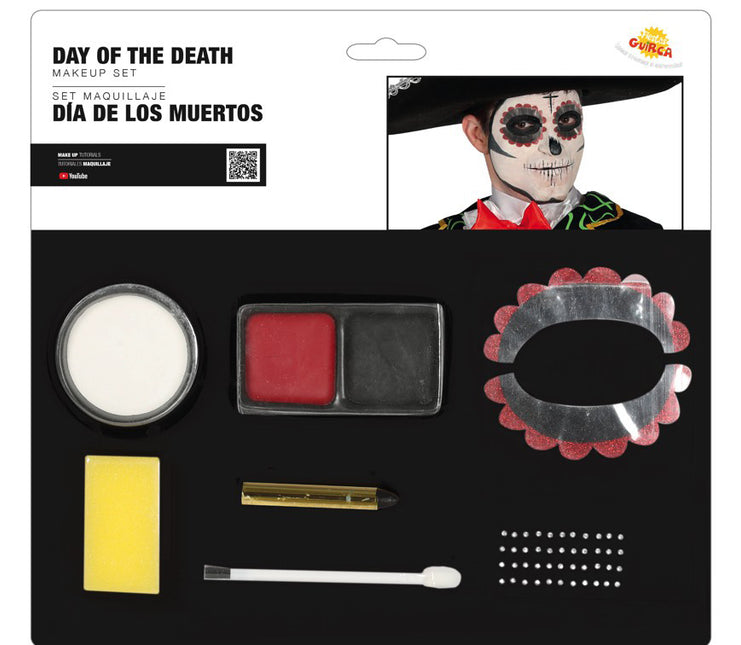 Set de Maquillaje Día de los Muertos Negro Rojo 8 piezas