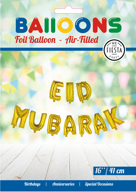 Globos Letra Eid Mubarak Oro Vacíos 41cm