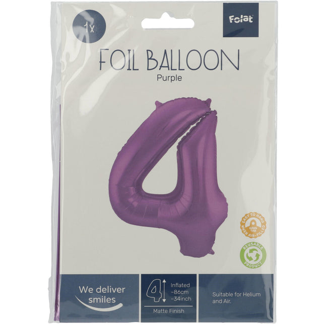 Globo Foil Figura 4 Morado Mate XL 86cm vacío