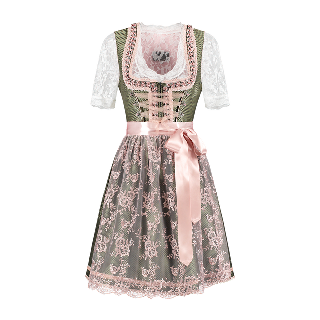 Vestido Dirndl Blanco Verde Oktoberfest Señoras 2 Piezas