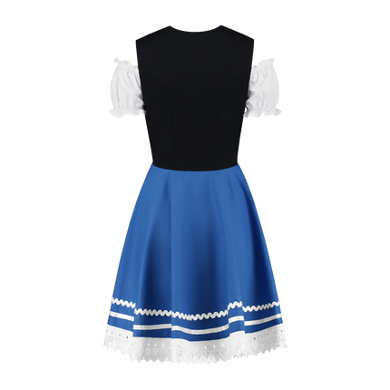 Oktoberfest Vestido Dirndl Oktoberfest Azul Blanco Señoras 2 Piezas