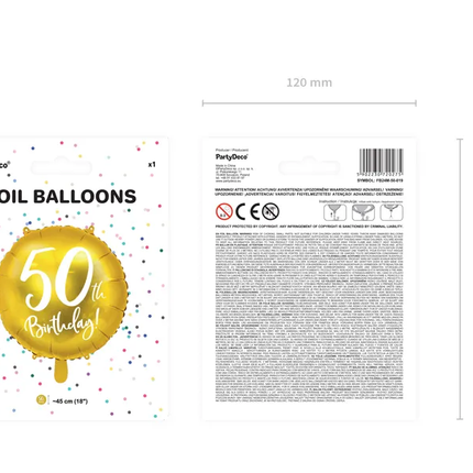 Globo de Helio 50 Cumpleaños Oro Vacío 45cm